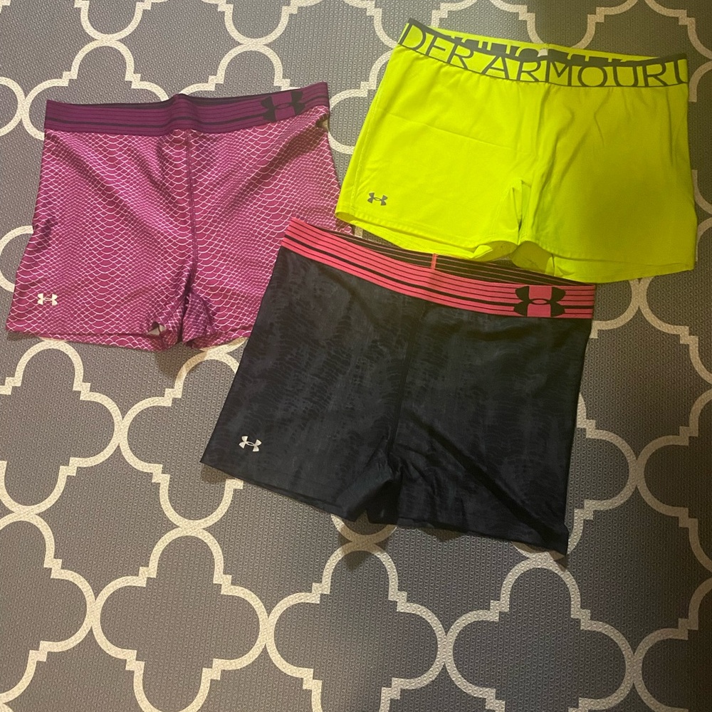 Under Armour Women's Shorts Trio - Pink, Neon Yellow, Black